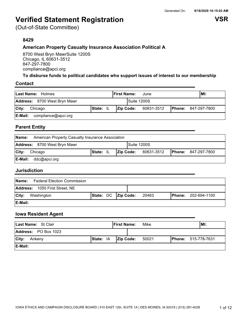 Verified Statement Registration VSR (Out-Of-State Committee)