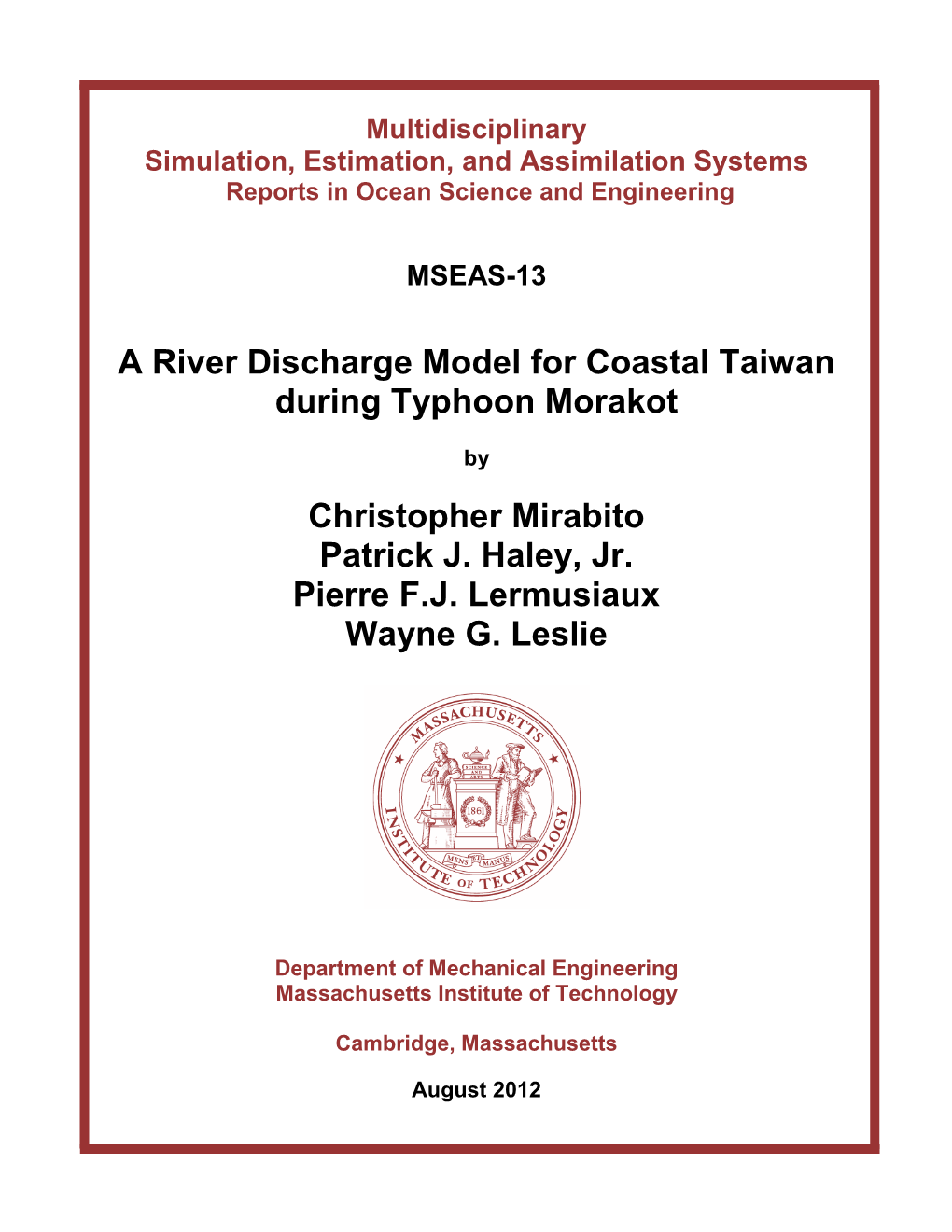 A River Discharge Model for Coastal Taiwan During Typhoon Morakot