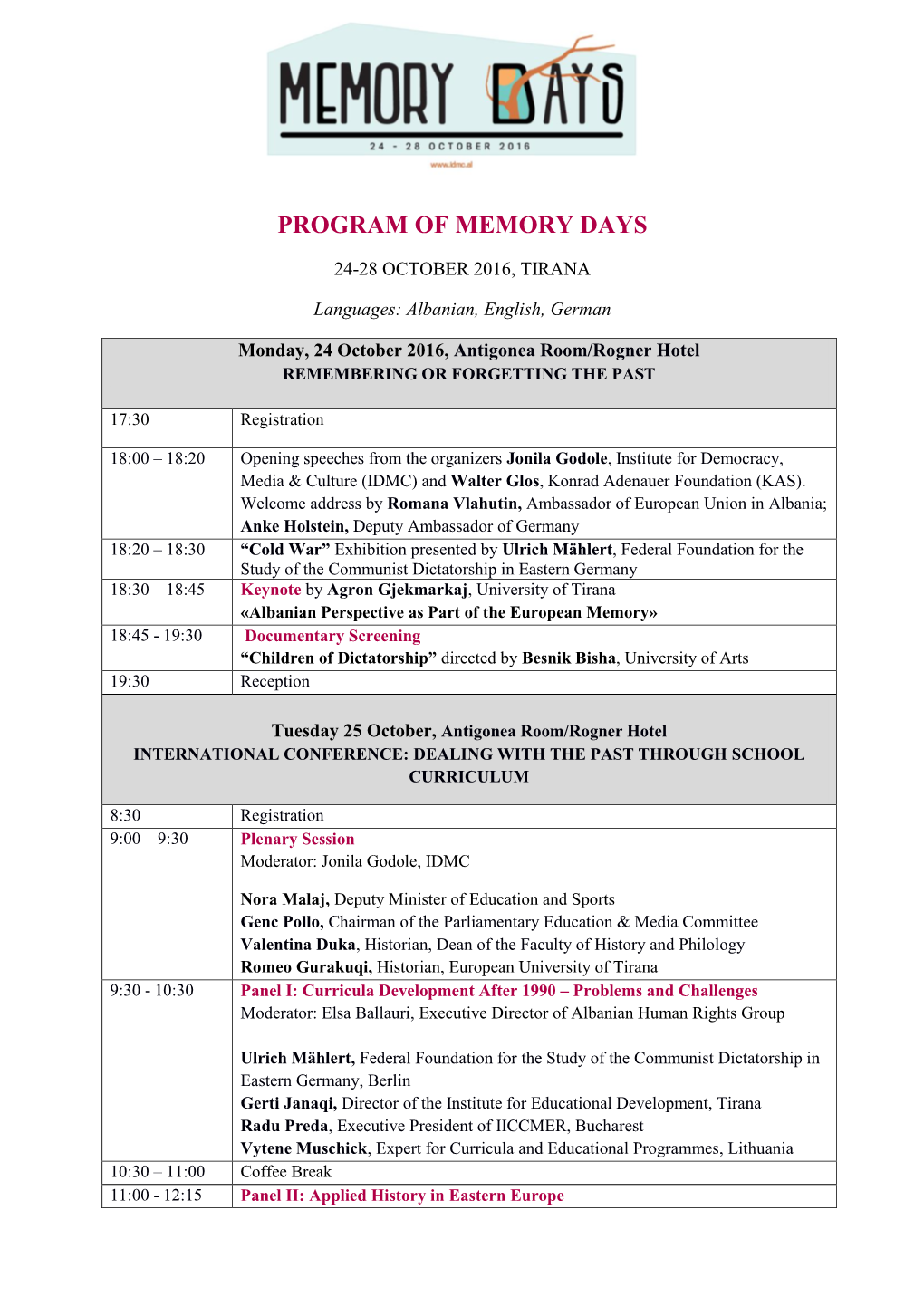 Program of Memory Days