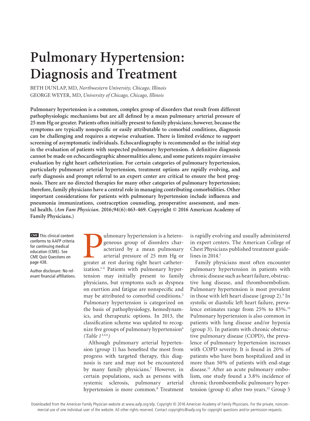 Pulmonary Hypertension: an Update on Diagnosis and Treatment