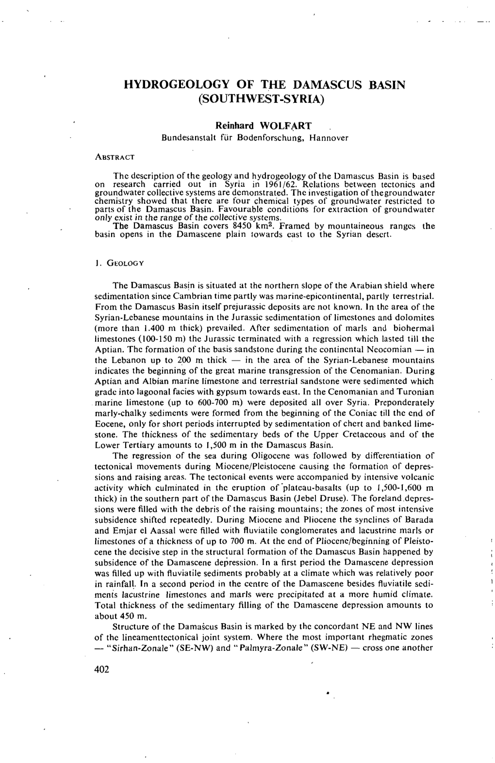 Hydrogeology of the Damascus Basin (Southwest-Syria)