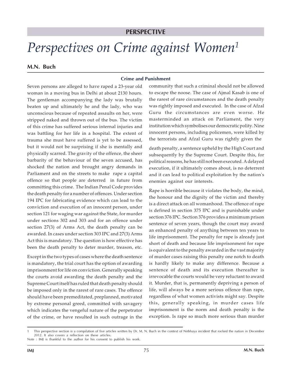 Perspectives on Crime Against Women1