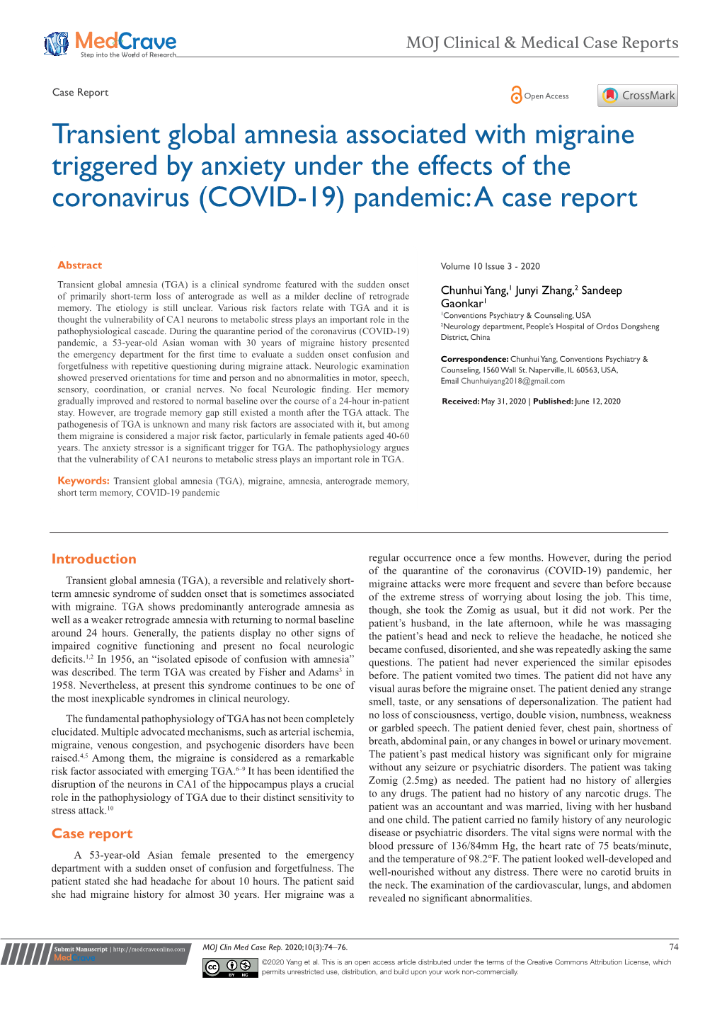 Transient Global Amnesia Associated with Migraine Triggered by Anxiety Under the Effects of the Coronavirus (COVID-19) Pandemic: a Case Report