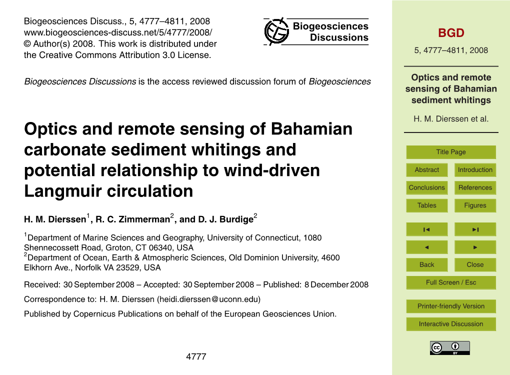 Optics and Remote Sensing of Bahamian Sediment Whitings