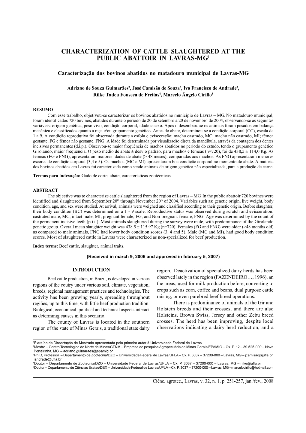 Characterization of Cattle Slaughtered at the Public Abattoir