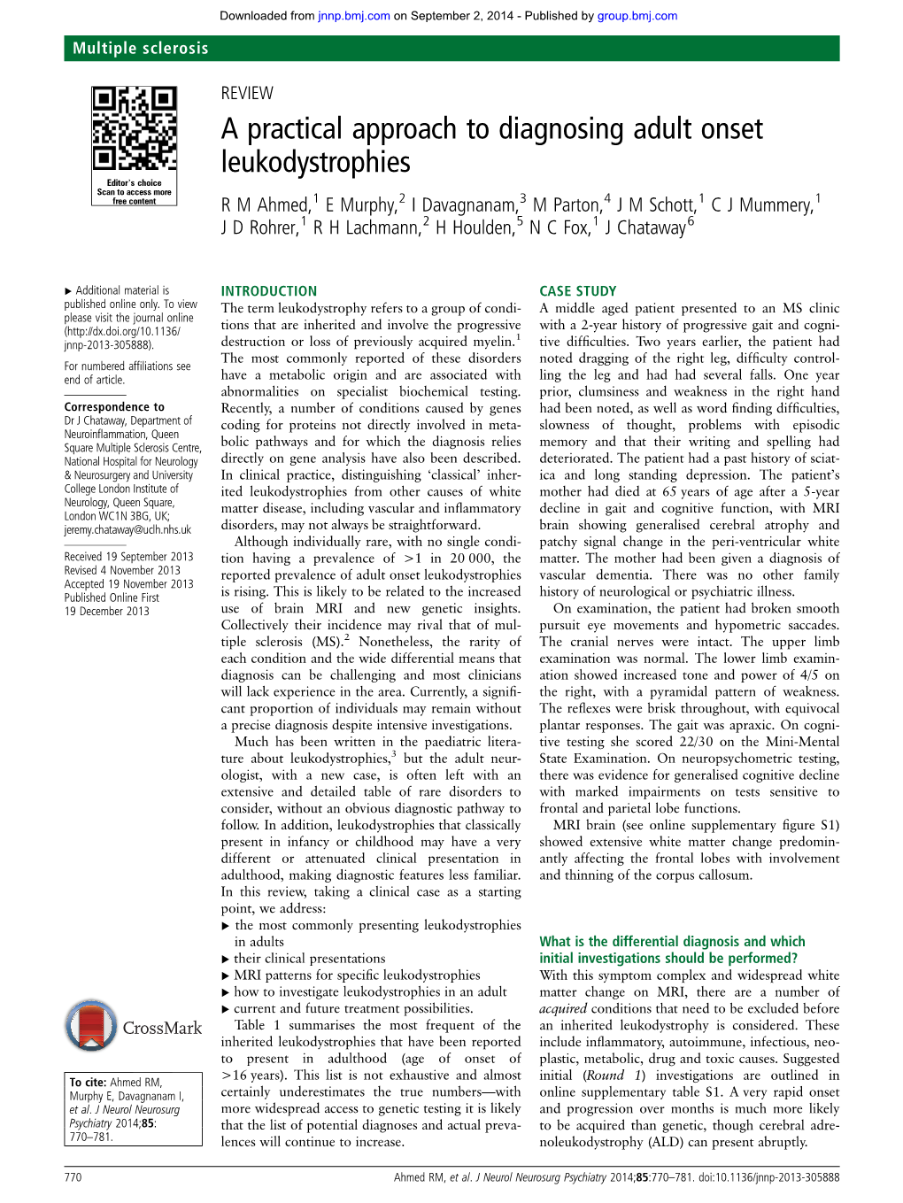 A Practical Approach to Diagnosing Adult Onset Leukodystrophies