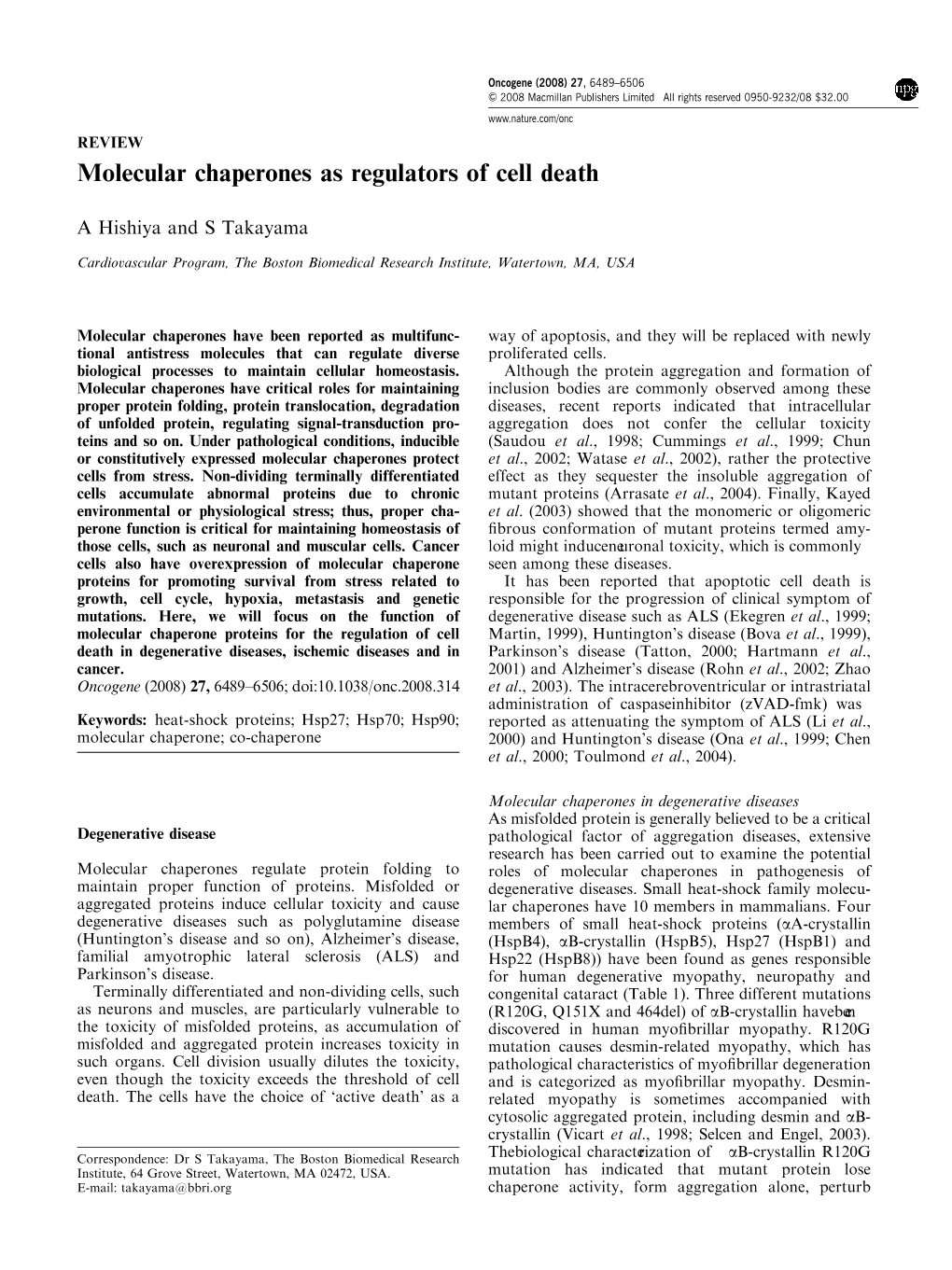 Molecular Chaperones As Regulators of Cell Death