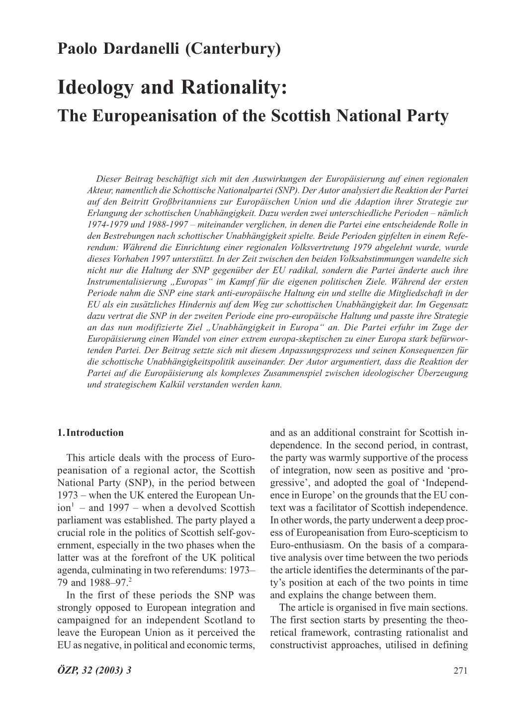 Ideology and Rationality: the Europeanisation of the Scottish National Party