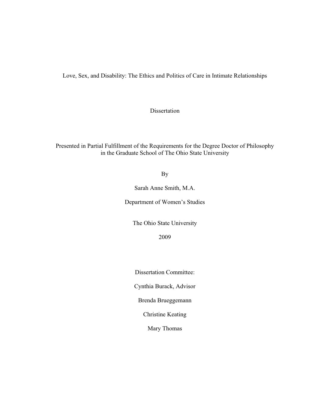 Love, Sex, and Disability: the Ethics and Politics of Care in Intimate Relationships