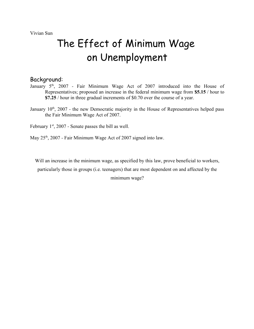 The Effect of Minimum Wage