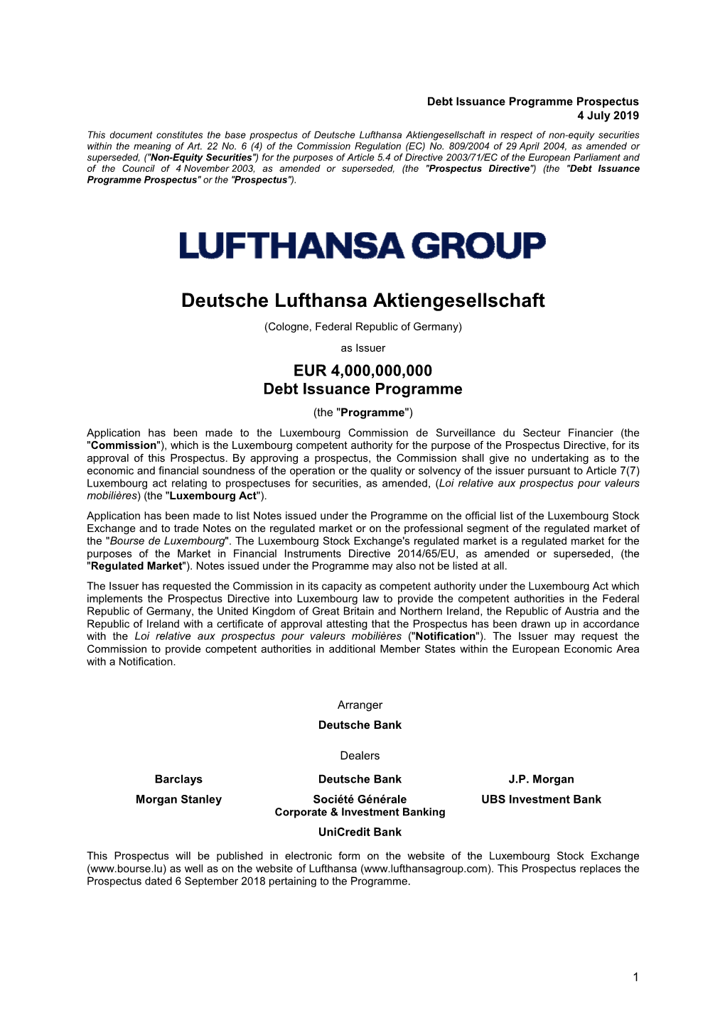 Deutsche Lufthansa Aktiengesellschaft in Respect of Non-Equity Securities Within the Meaning of Art