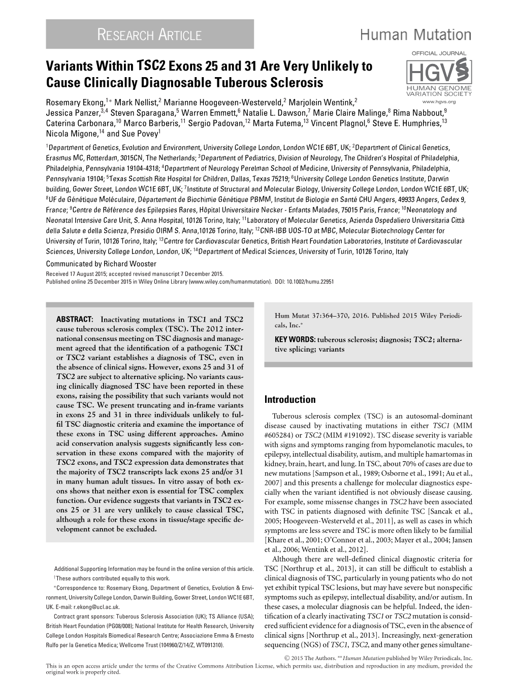 <I>TSC2</I> Exons 25 and 31 Are Very Unlikely to Cause Clinically