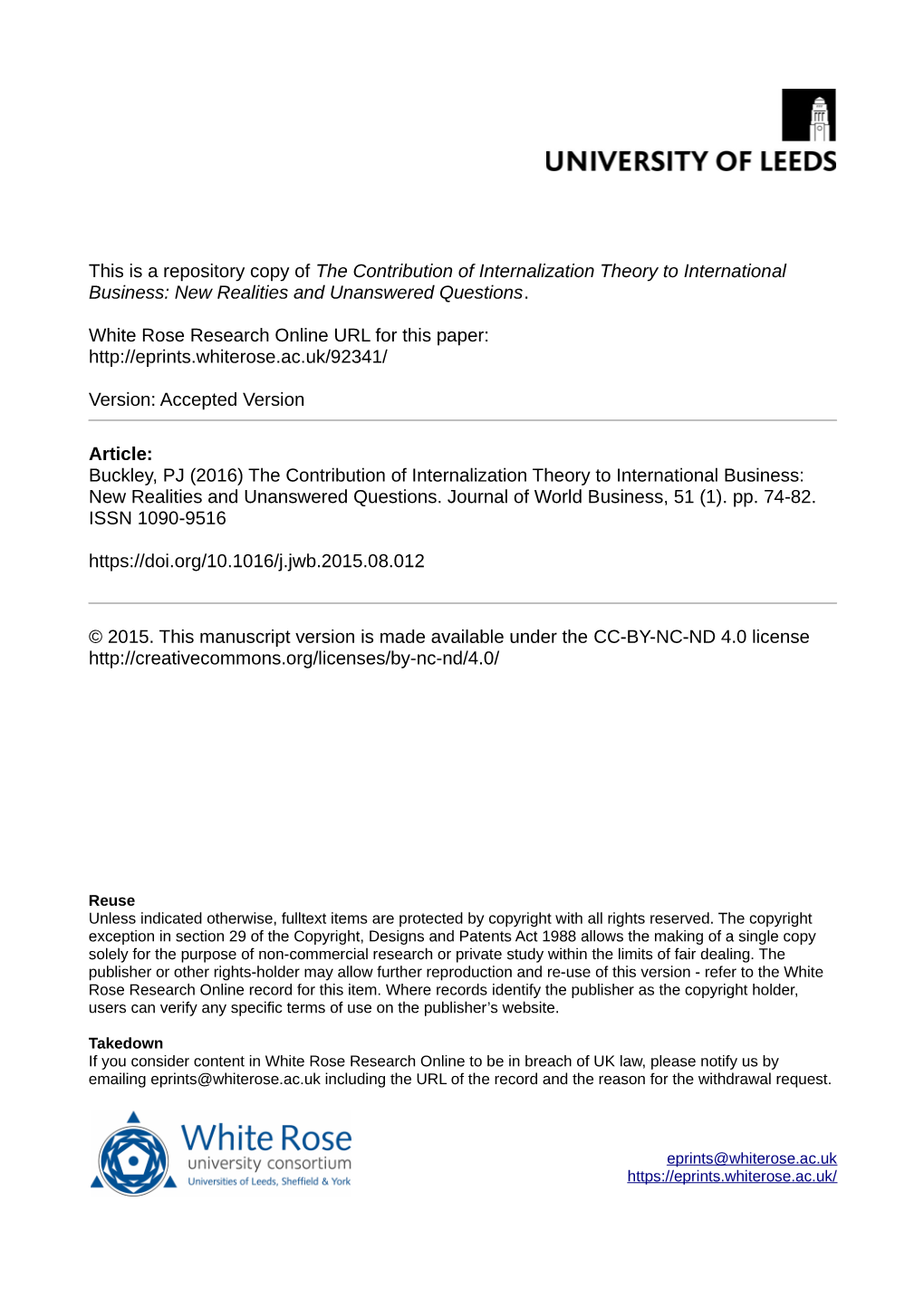 The Contribution of Internalization Theory to International Business: New Realities and Unanswered Questions