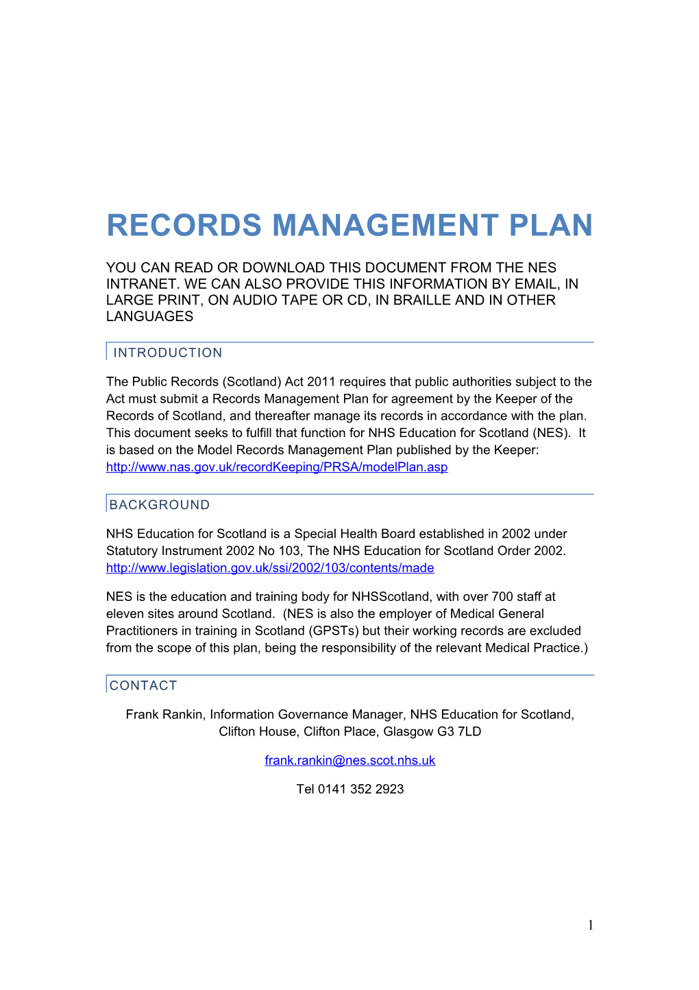 Records Management Plan