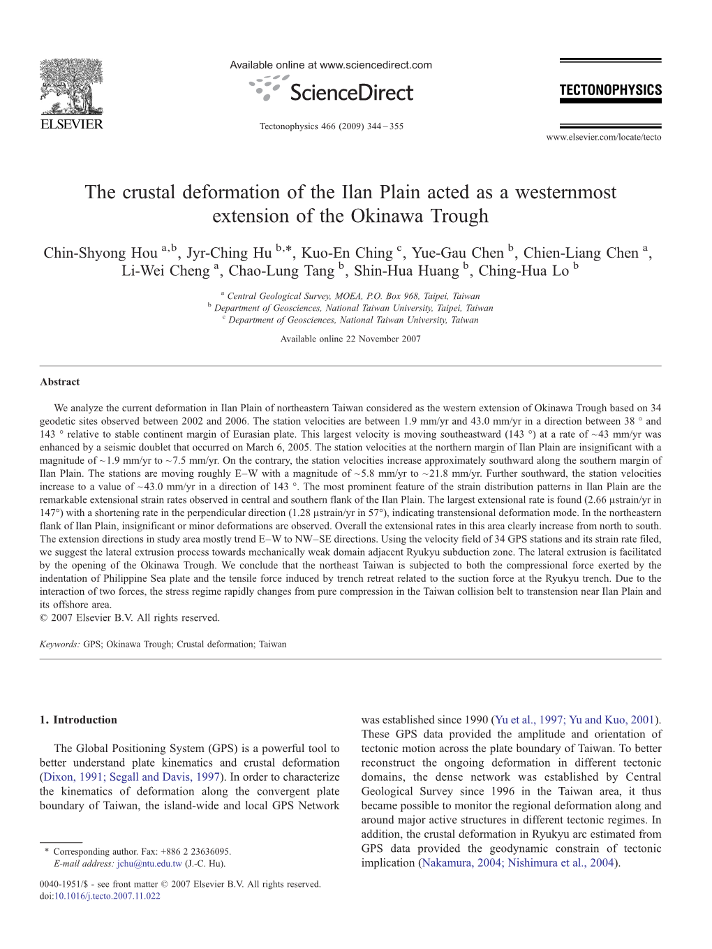 The Crustal Deformation of the Ilan Plain Acted As a Westernmost