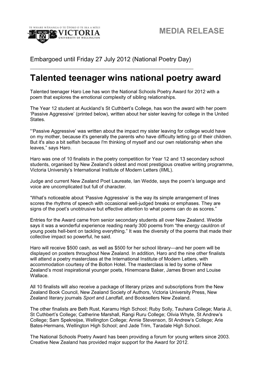 Talented Teenager Wins National Poetry Award