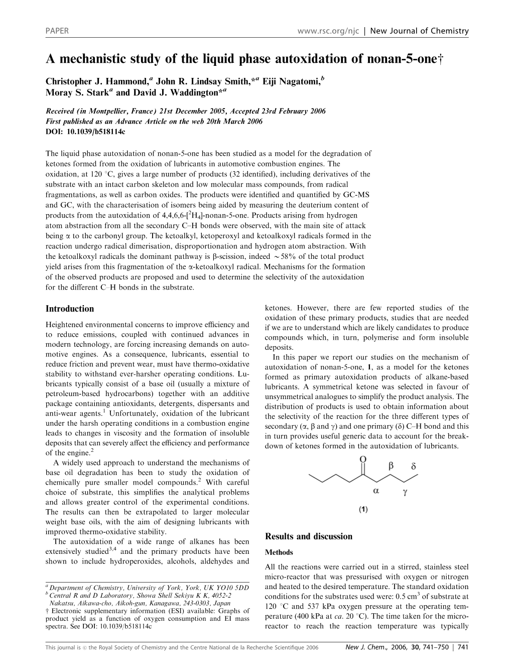 A Mechanistic Study of the Liquid Phase Autoxidation of Nonan-5-Onew