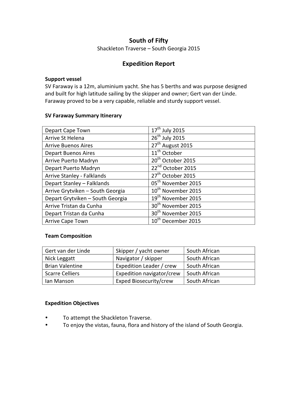 South of Fifty Expedition Report