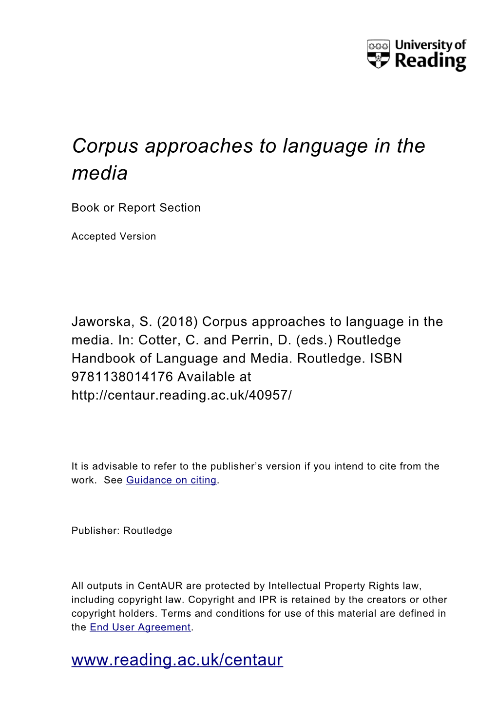 Corpus Approaches to Language in the Media
