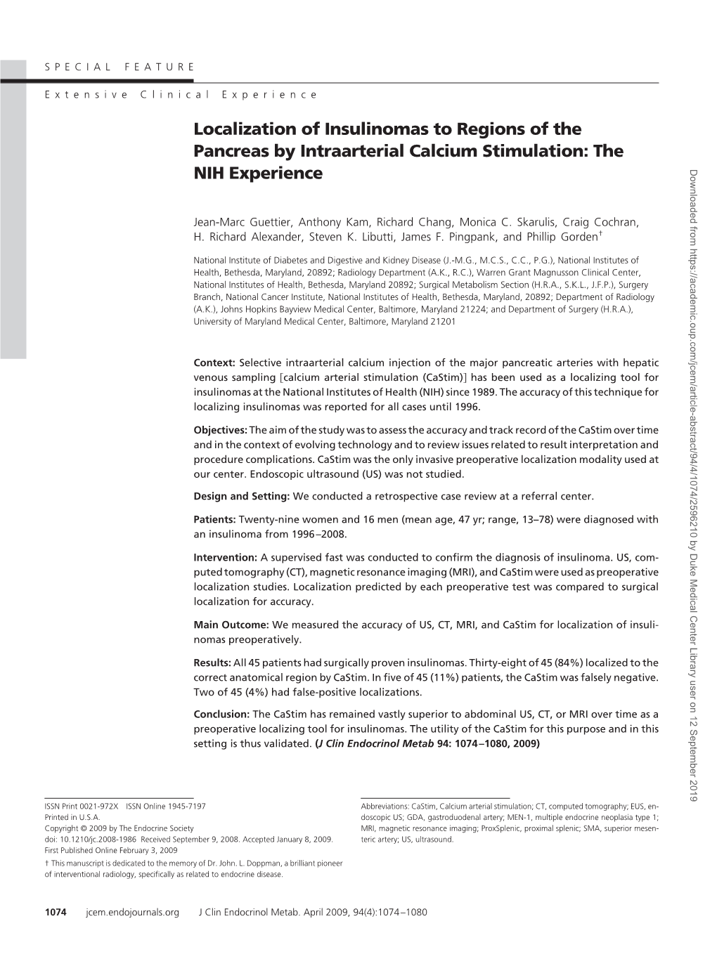 Localization of Insulinomas to Regions of the Pancreas