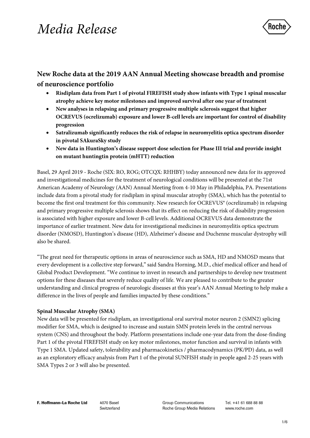 New Roche Data at the 2019 AAN Annual Meeting Showcase Breadth