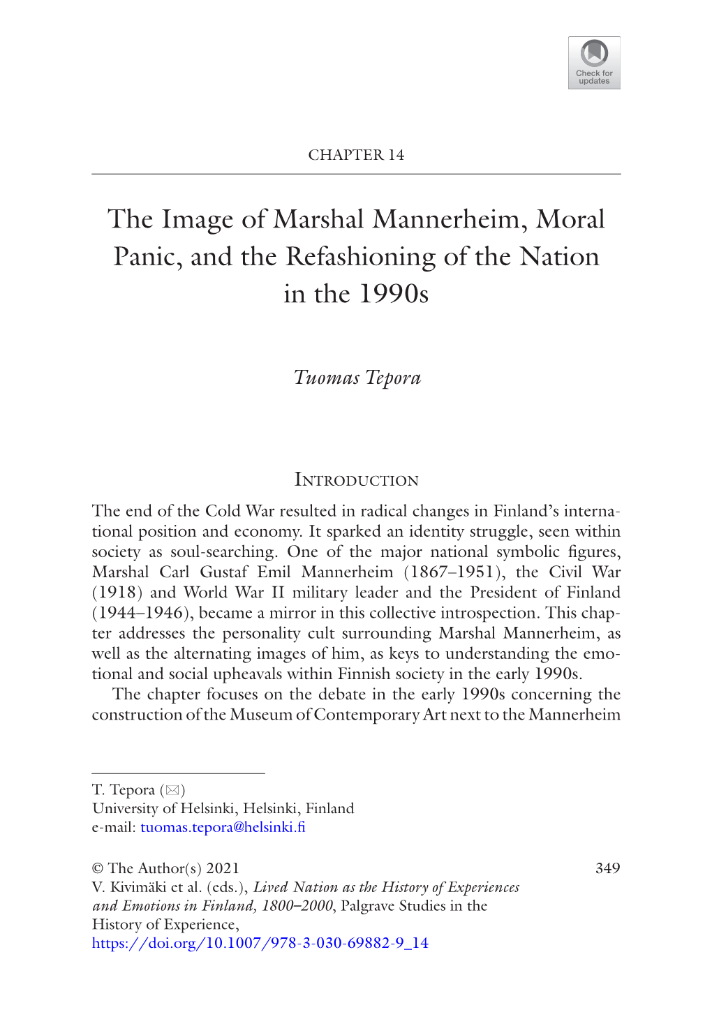 The Image of Marshal Mannerheim, Moral Panic, and the Refashioning of the Nation in the 1990S