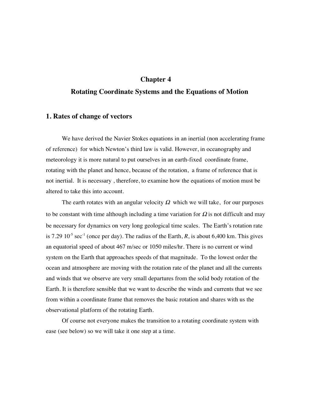 Chapter 4 Rotating Coordinate Systems and the Equations of Motion