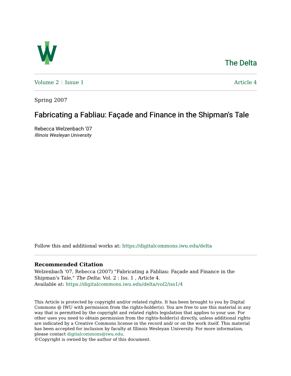 Fabricating a Fabliau: Faã§Ade and Finance in the Shipman's Tale