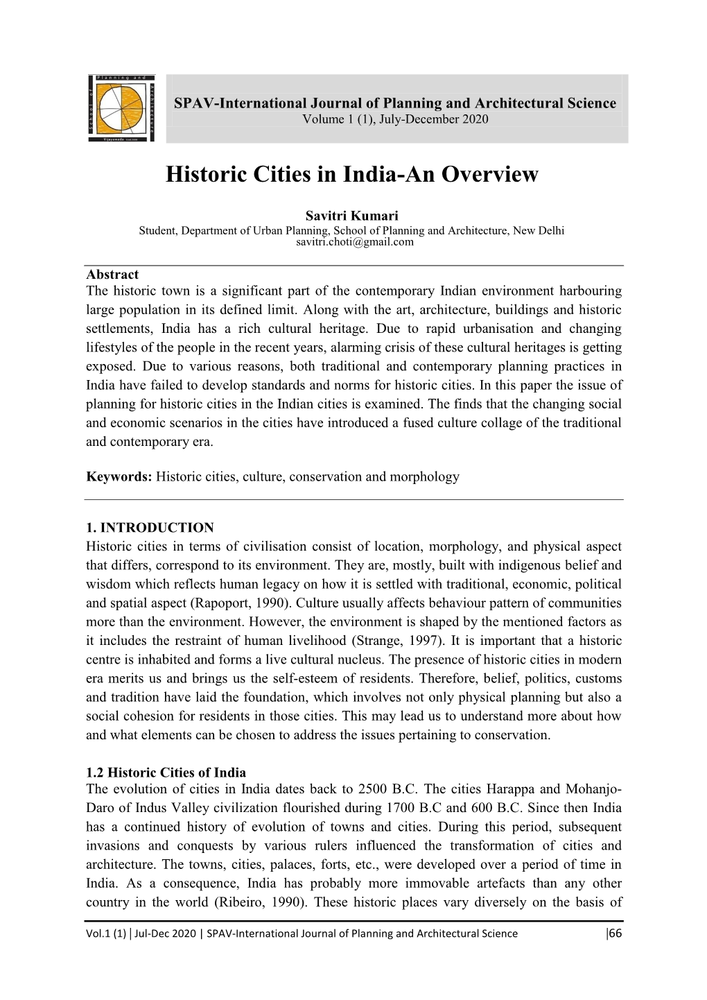 Historic Cities in India-An Overview