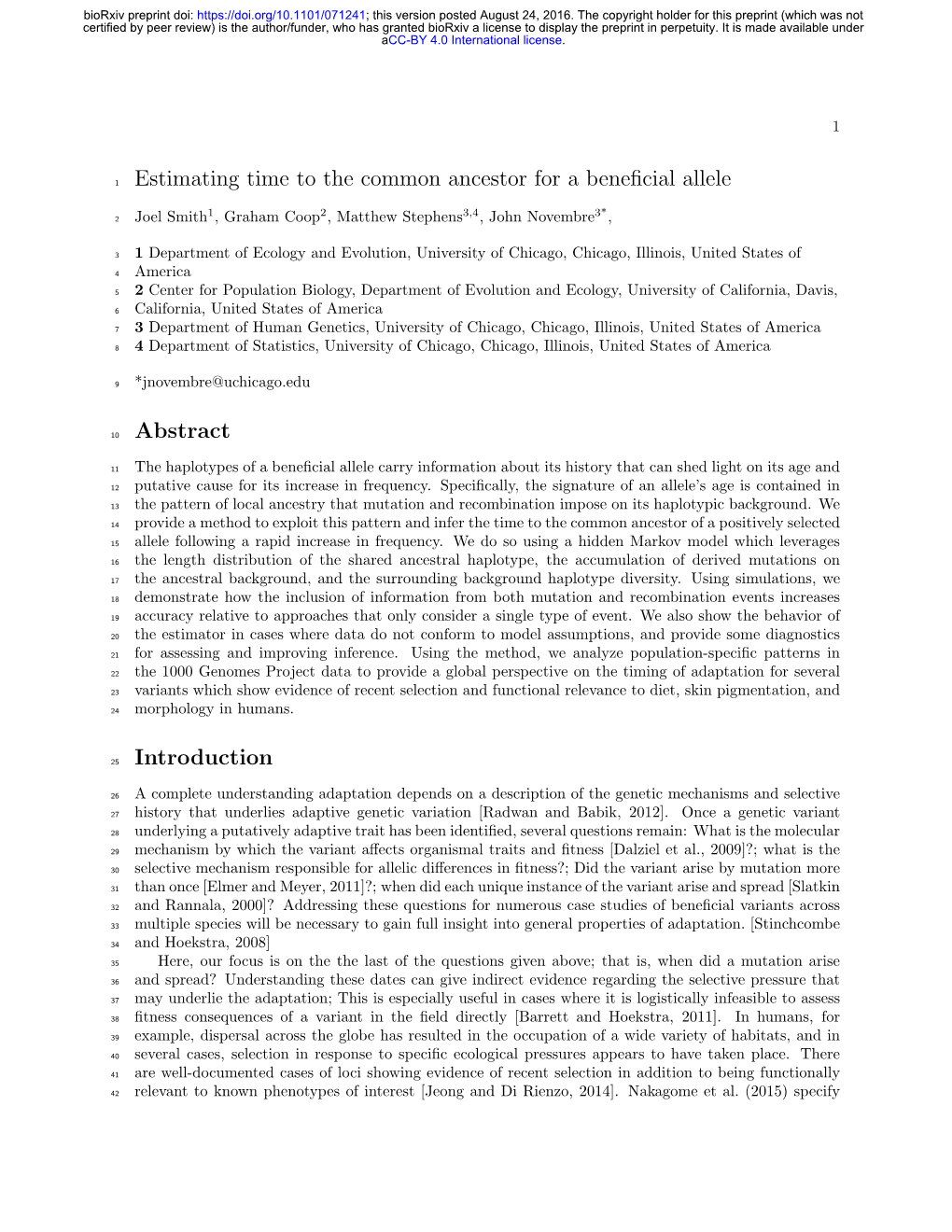 Estimating Time to the Common Ancestor for a Beneficial Allele