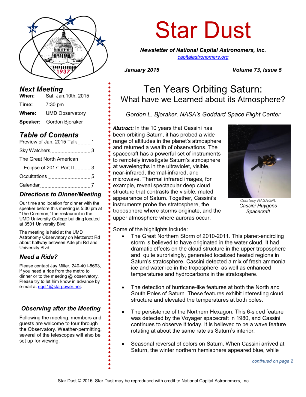 Star Dust Newsletter of National Capital Astronomers, Inc