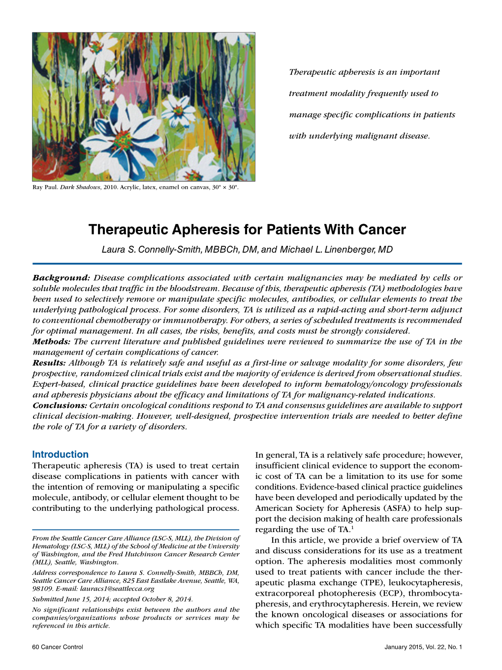 Therapeutic Apheresis for Patients with Cancer Laura S