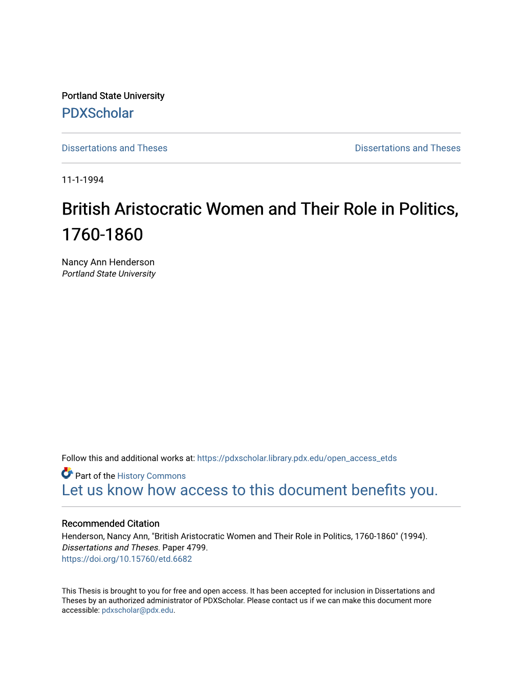 British Aristocratic Women and Their Role in Politics, 1760-1860