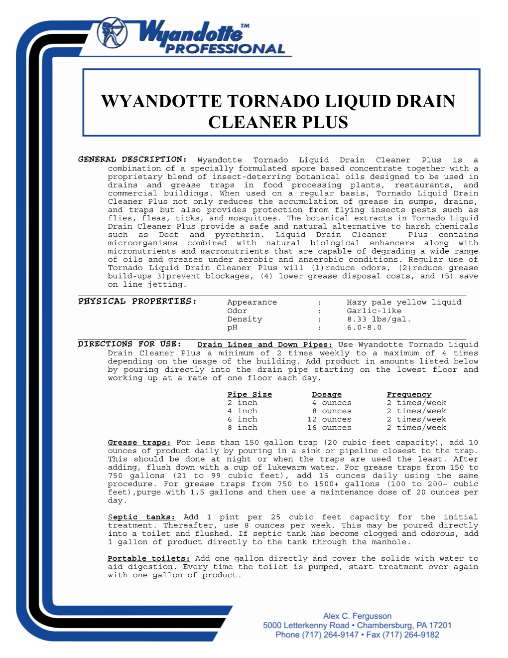 Wyandotte Tornado Liquid Drain Cleaner Plus