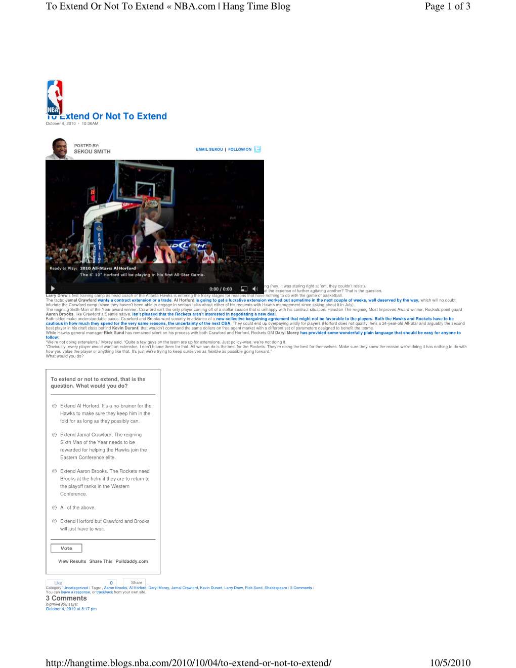 Page 1 of 3 to Extend Or Not to Extend « NBA.Com | Hang Time