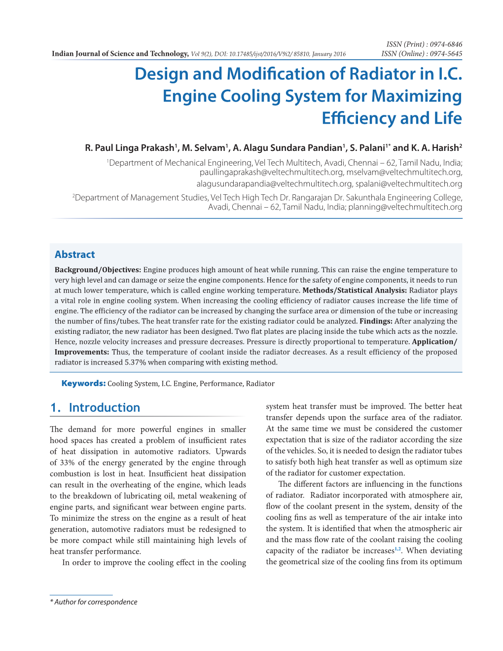 Design and Modification of Radiator in I.C. Engine Cooling System for Maximizing Efficiency and Life