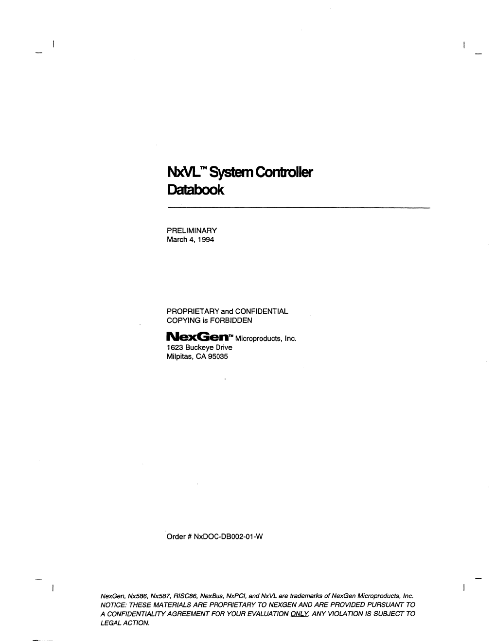Nxvl™ System Controller Databook
