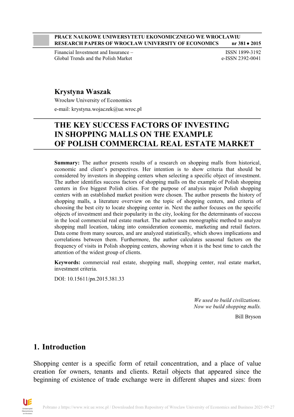 1. Introduction the KEY SUCCESS FACTORS of INVESTING IN