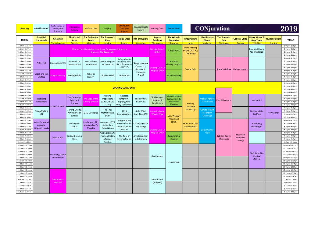 Conjuration Gridded Schedule for 2019