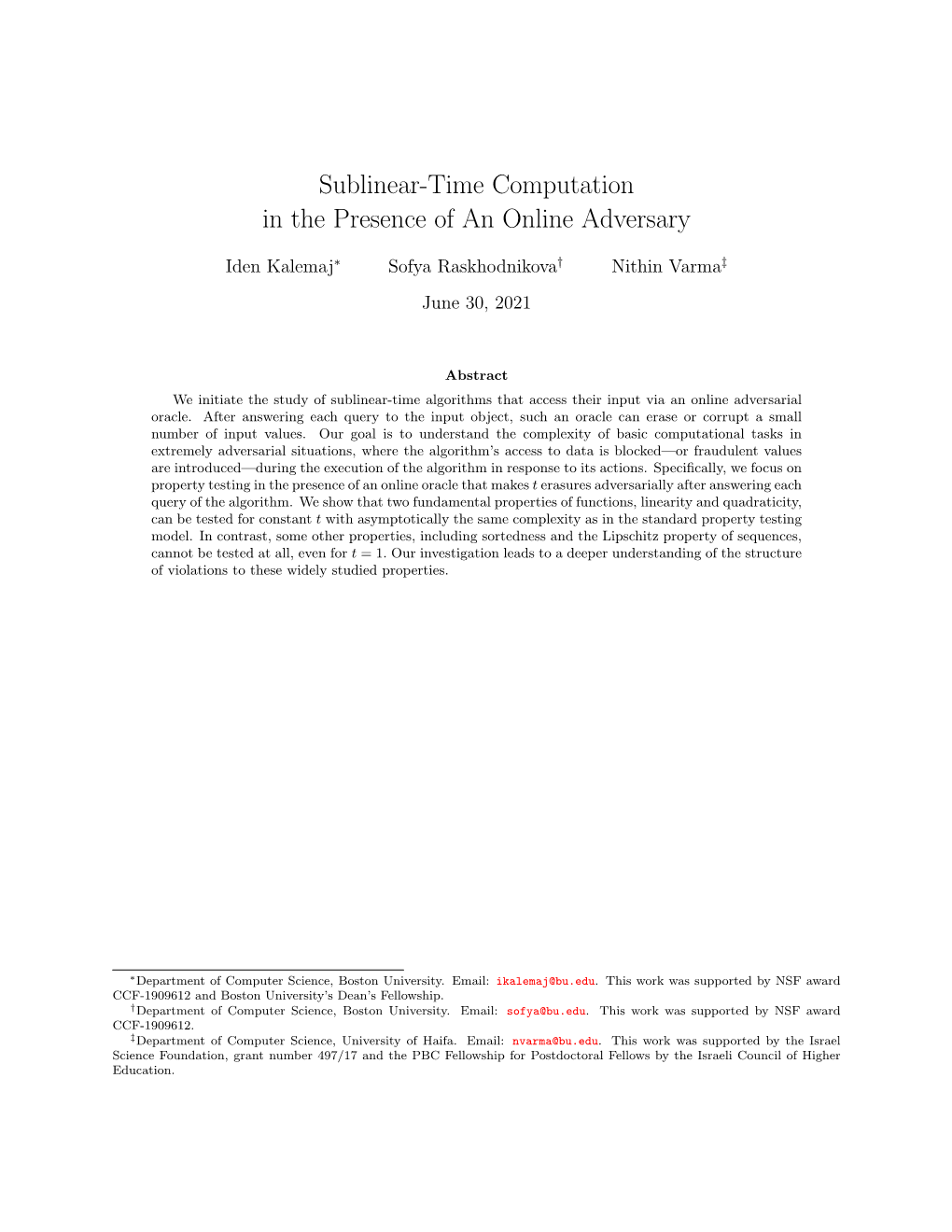 Sublinear-Time Computation in the Presence of an Online Adversary