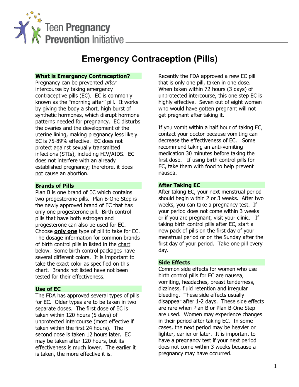Emergency Contraception (Pills)