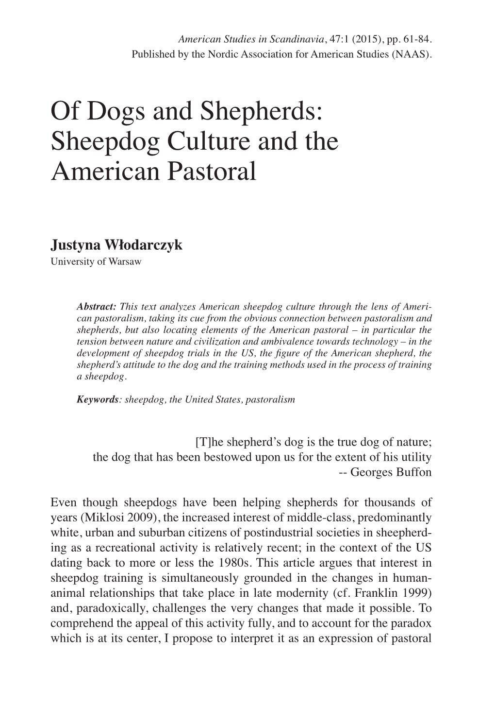 Of Dogs and Shepherds: Sheepdog Culture and the ­American Pastoral