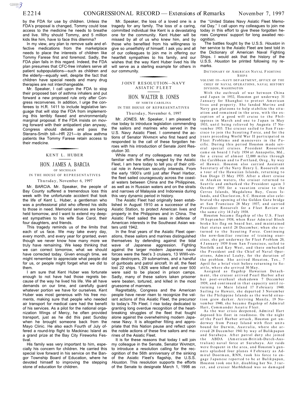 CONGRESSIONAL RECORD— Extensions of Remarks E2214 HON. JAMES A. BARCIA HON. WALTER B. JONES