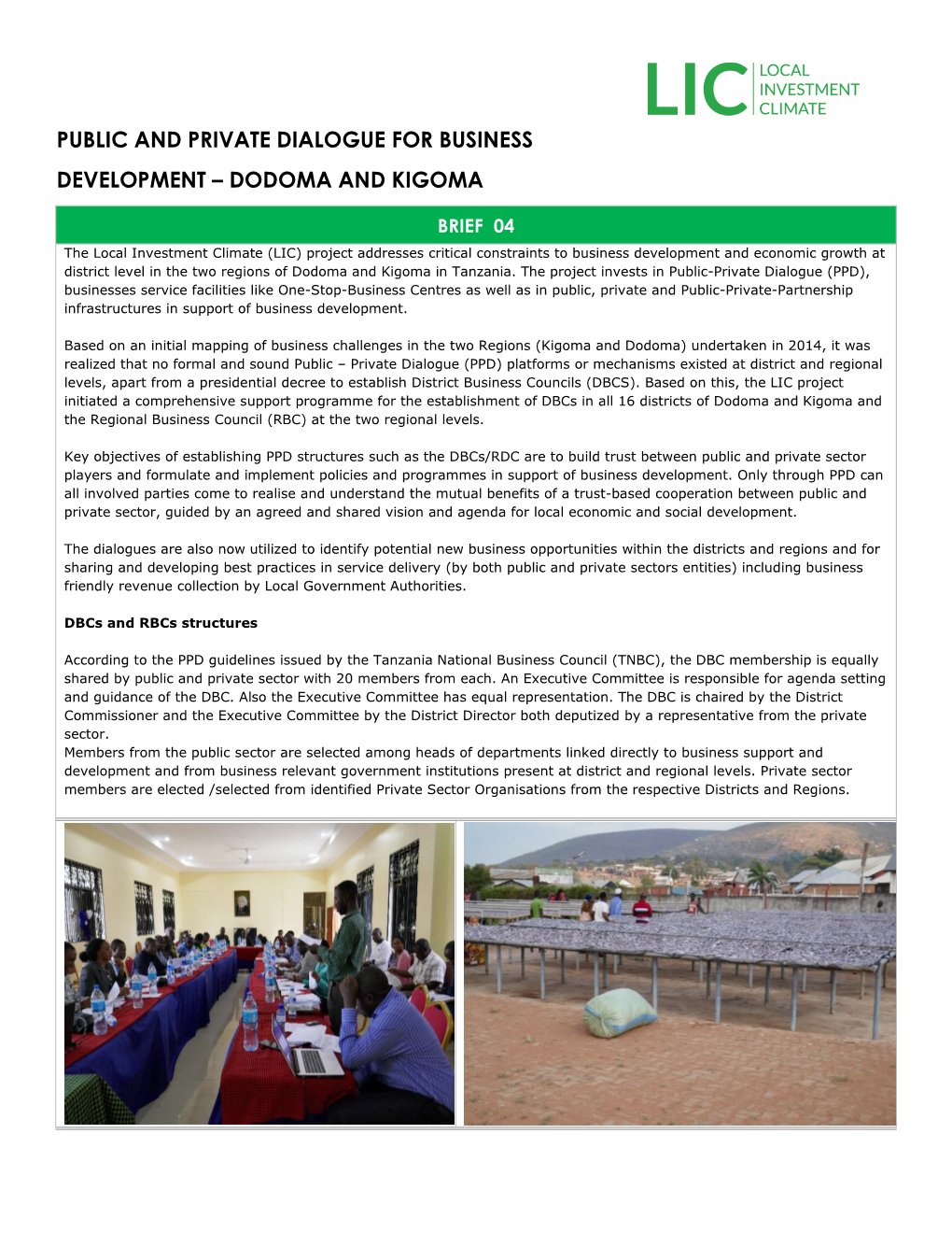 Public and Private Dialogue for Business Development – Dodoma and Kigoma