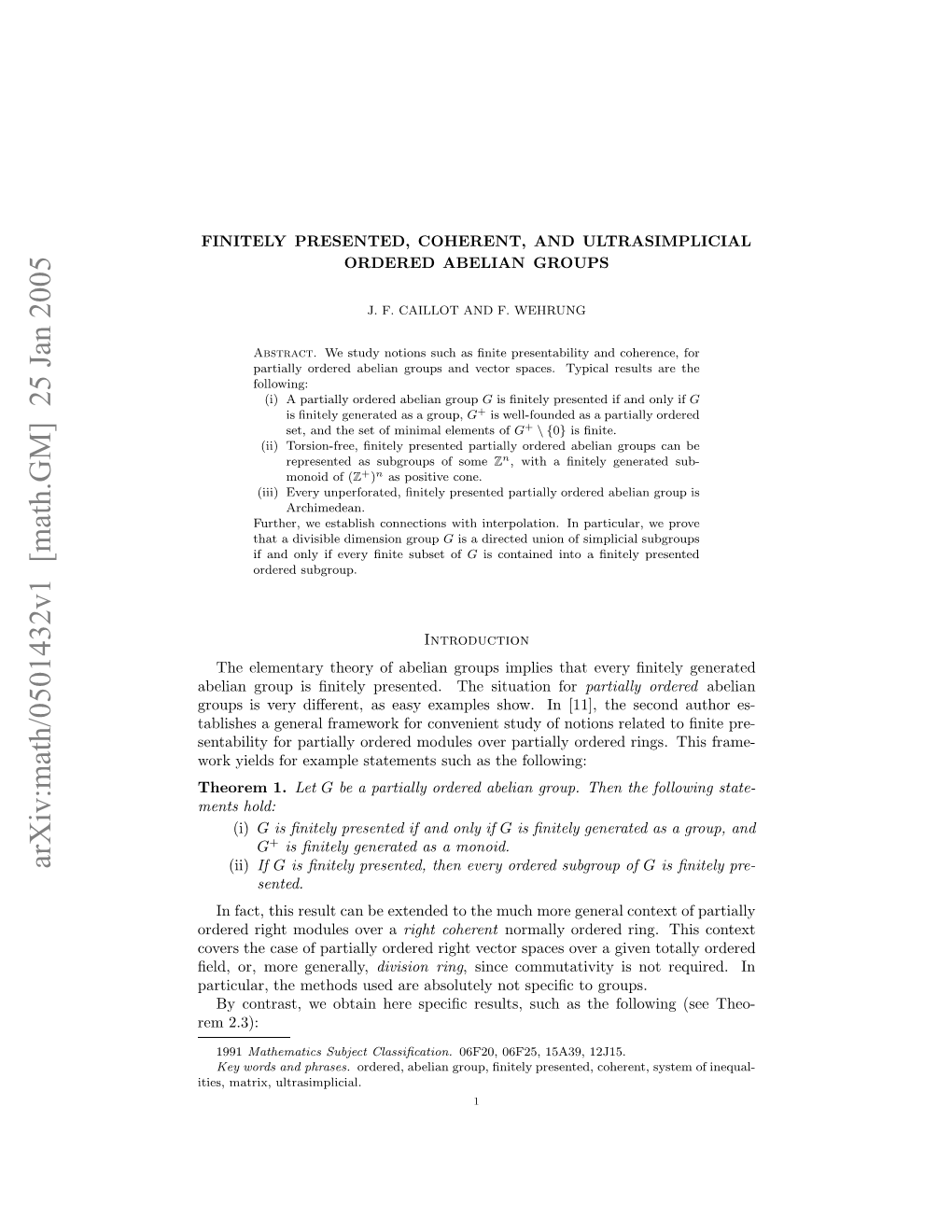 Arxiv:Math/0501432V1 [Math.GM] 25 Jan 2005 Bla Ru Sﬁieypeetd H Iuto for Situation the Presented