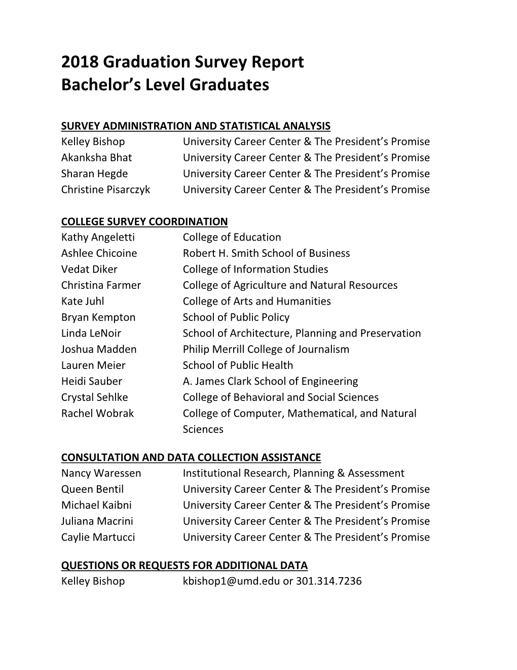 2018 Graduation Survey Report Bachelor's Level Graduates