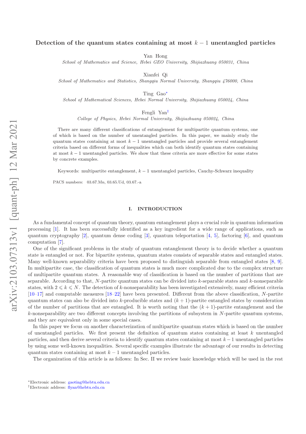 Detection of the Quantum States Containing at Most $ K-1