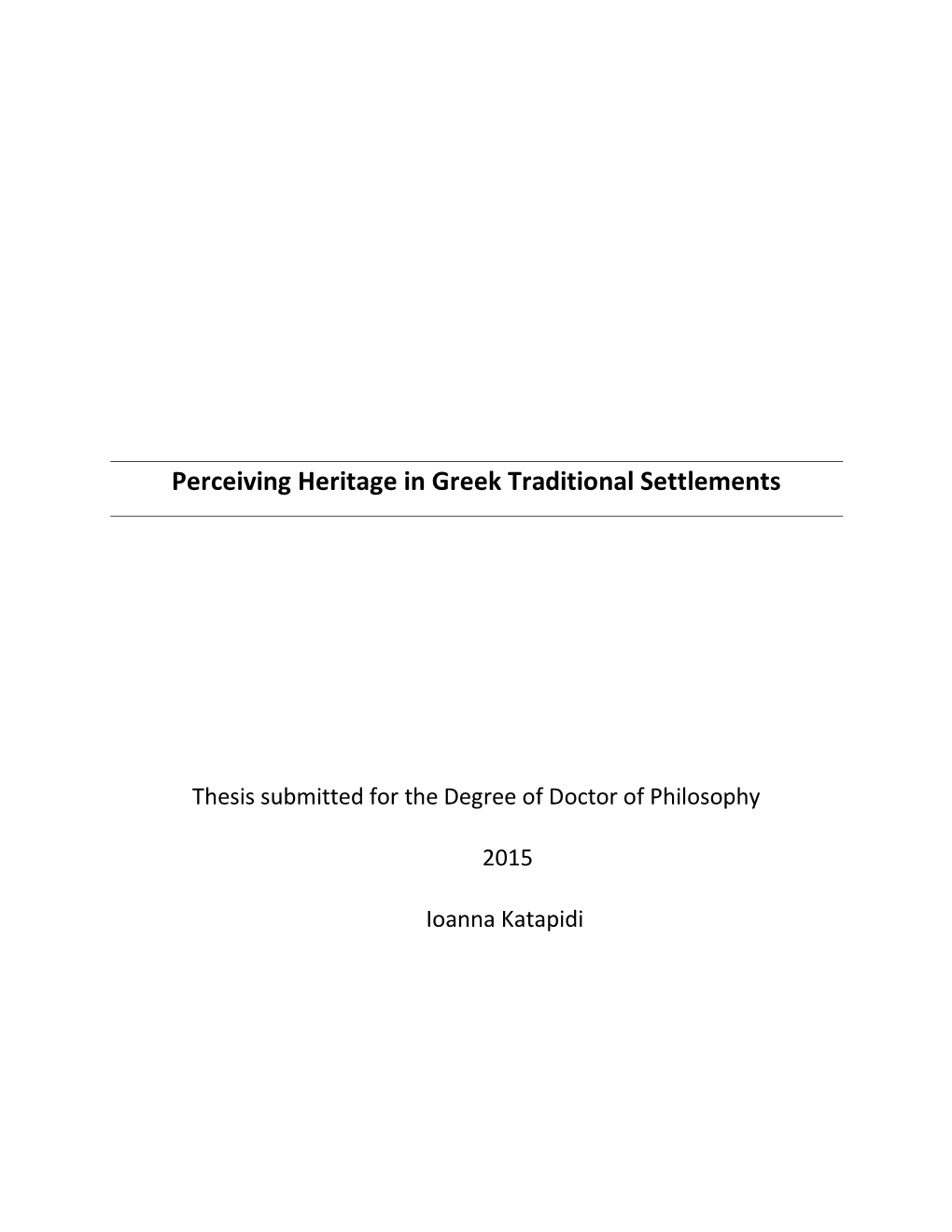 Perceiving Heritage in Greek Traditional Settlements