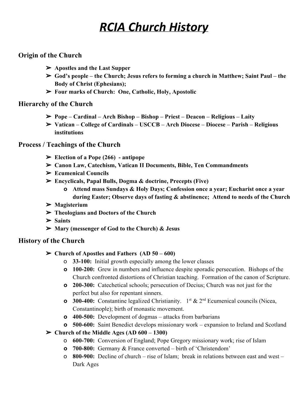 RCIA Church History