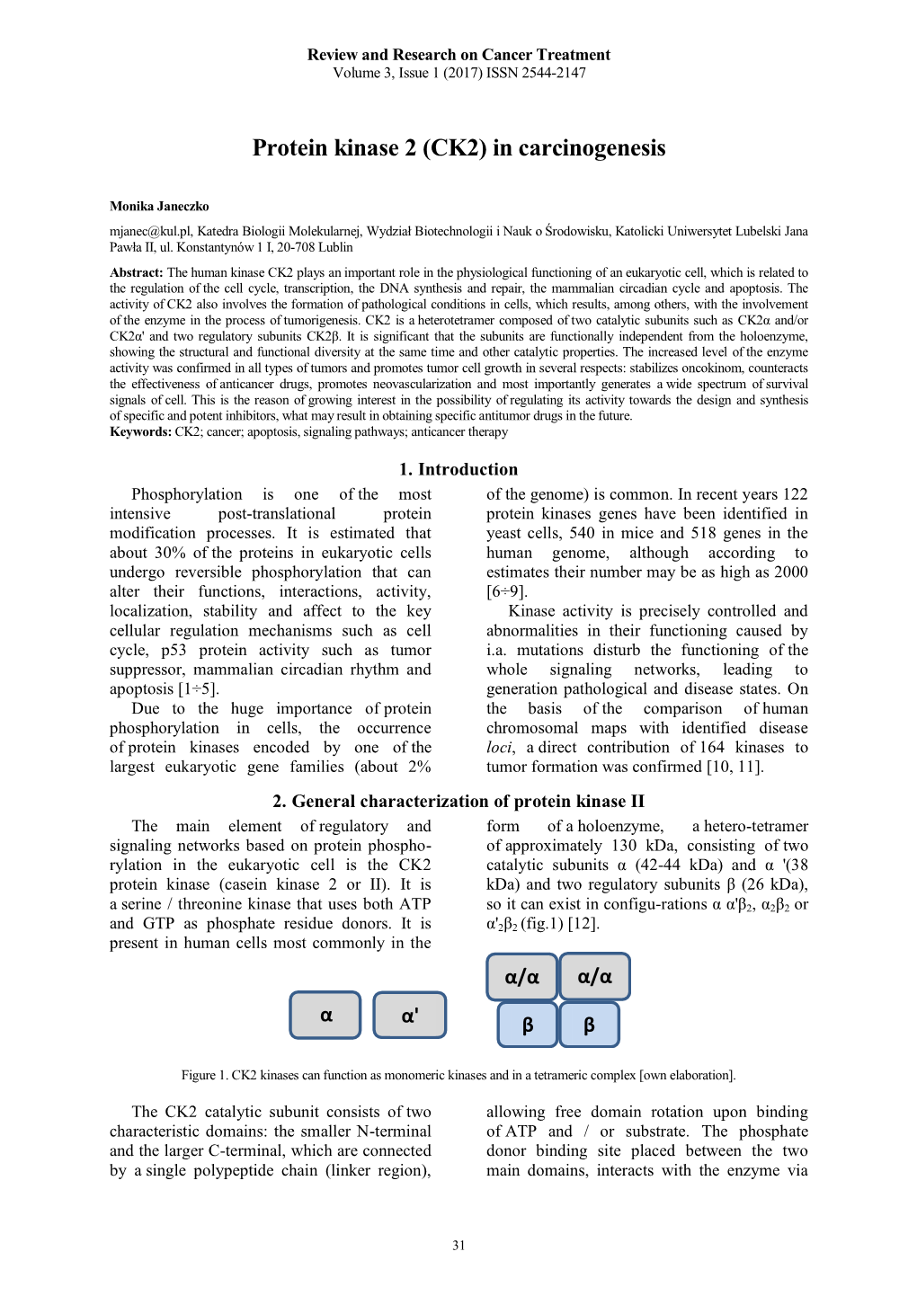 4. Protein Kinase 2 (CK2) in Carcinogenesis